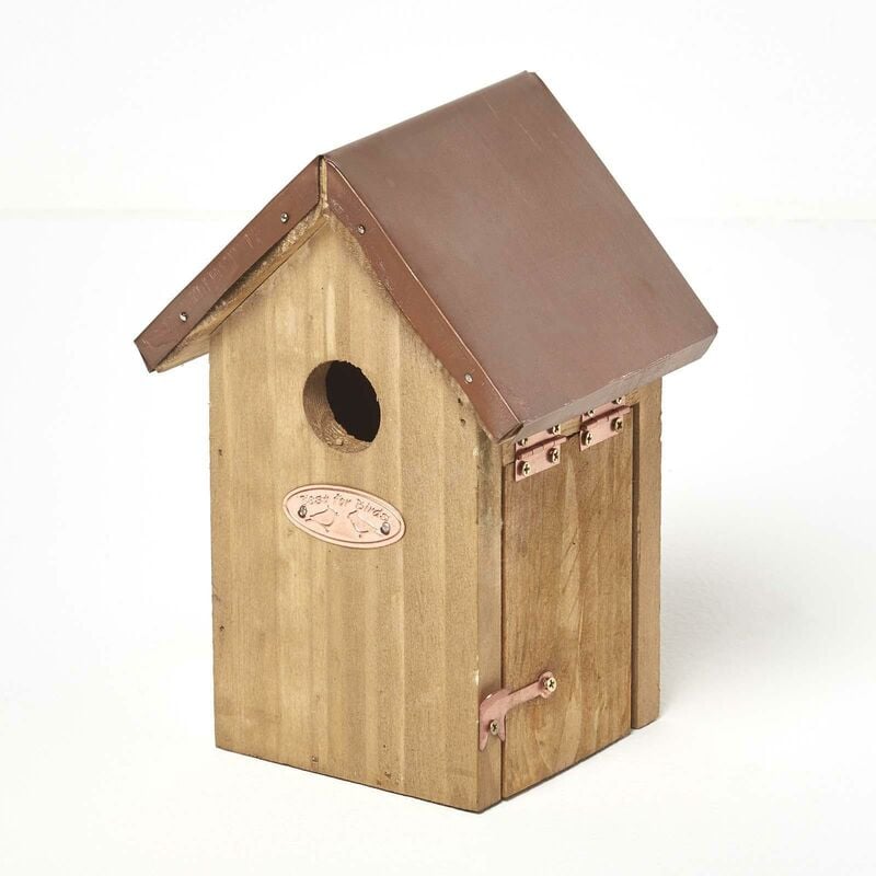 Cabane à oiseaux en bois avec toit en cuivre - Homescapes