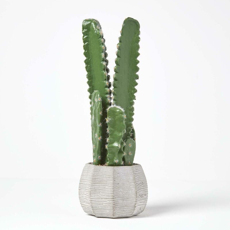 HOMESCAPES Cactus artificiel "Echinopsis Peruviana" en pot gris texturé 49 cm