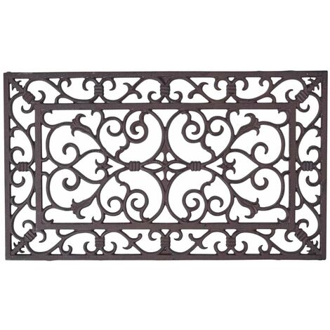 HOMESCAPES Cast Iron Door Mat Brown Rectangular Parisian Design