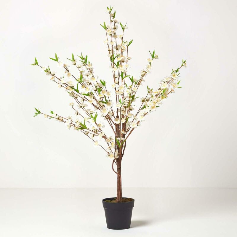 Homescapes - Cerisier en fleur artificiel Coloris crème 135 cm - Crème