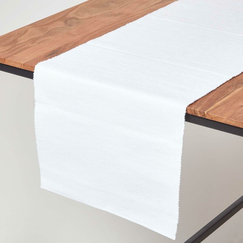 HOMESCAPES Chemin de table en coton uni, Blanc
