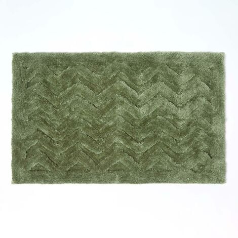 HOMESCAPES Chevron Pattern Thick Sage Green Bathmat - Green - Green