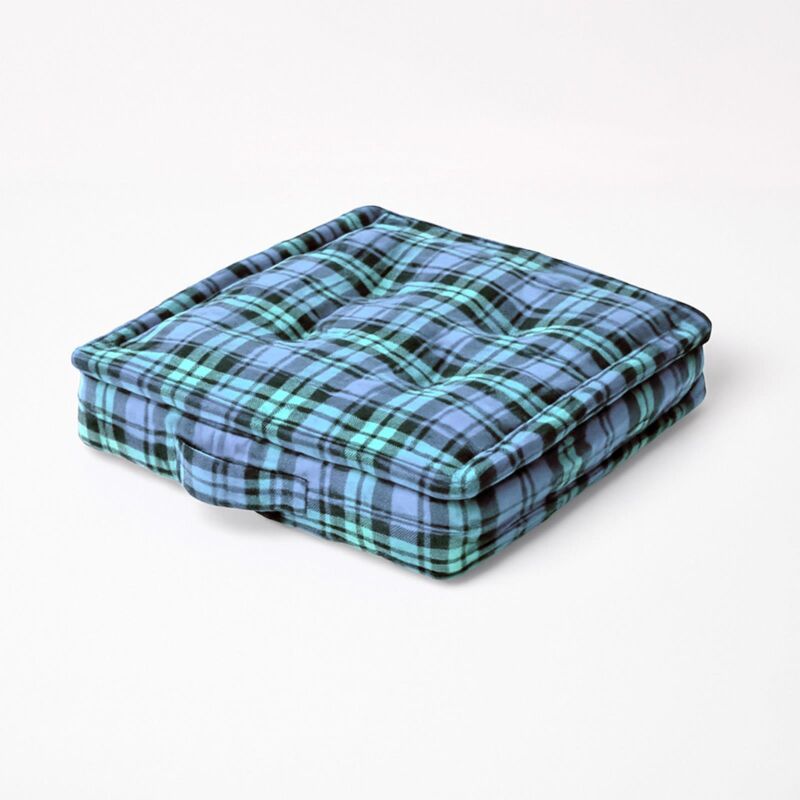 Homescapes - Cotton Black Watch Tartan Floor Cushion, 50 x 50 cm