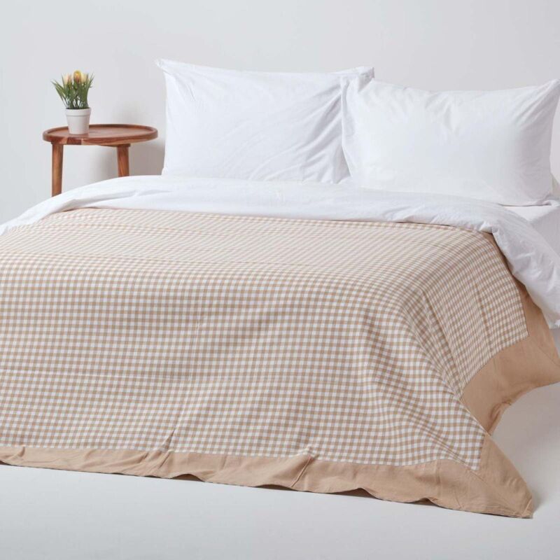 Homescapes - Cotton Gingham Check Beige Throw, 150 x 200 cm