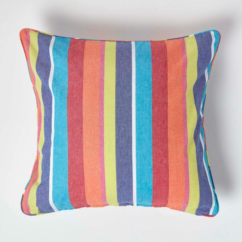 Homescapes - Cotton Multi Coloured Stripe Cushion Cover, 60 x 60 cm
