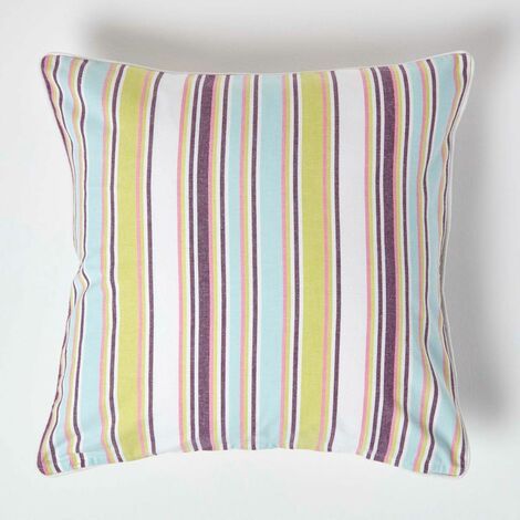 HOMESCAPES Cotton Osaka Green Stripe Cushion Cover, 60 x 60 cm