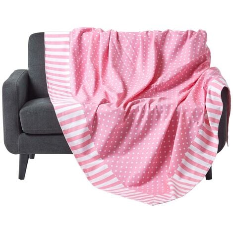 HOMESCAPES Cotton Pink Polka Dots and Stripes Sofa Throw - Pink