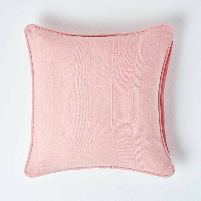 Homescapes - Cotton Rajput Ribbed Pink Cushion Cover, 60 x 60 cm