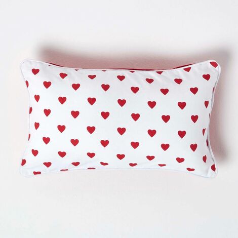 HOMESCAPES Cotton Red Hearts Rectangular Cushion Cover, 30 x 50 cm