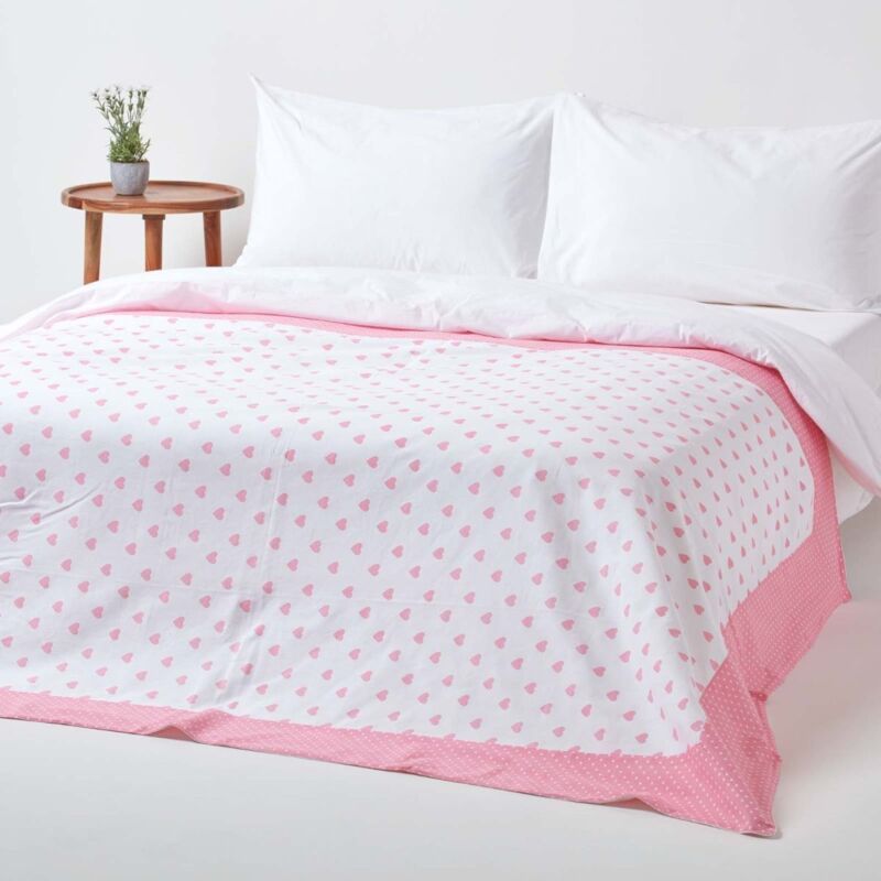 Cotton Pink Heart Decorative Sofa Throw - Homescapes