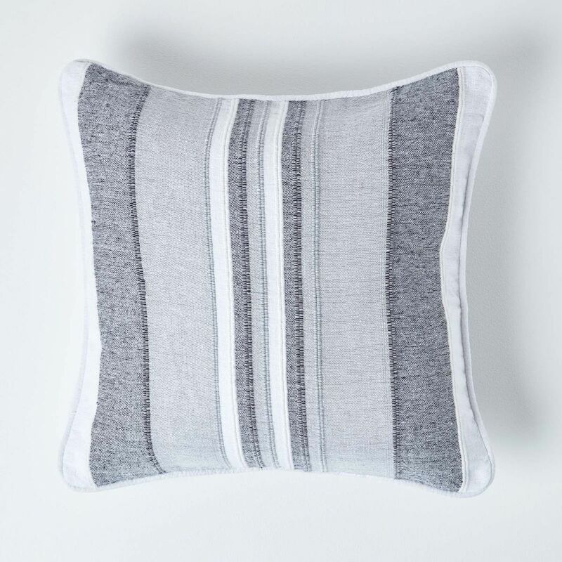 Homescapes - Cotton Striped Monochrome Cushion Cover Morocco , 45 X 45 Cm