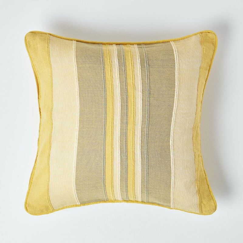 Homescapes Cotton Striped Yellow Cushion Cover Morocco, 60 x 60 cm