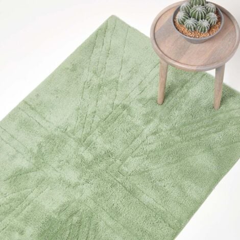 HOMESCAPES Cotton Tufted Rug Union Jack Plain Embossed Mat Sage Green,50 x 80 cm