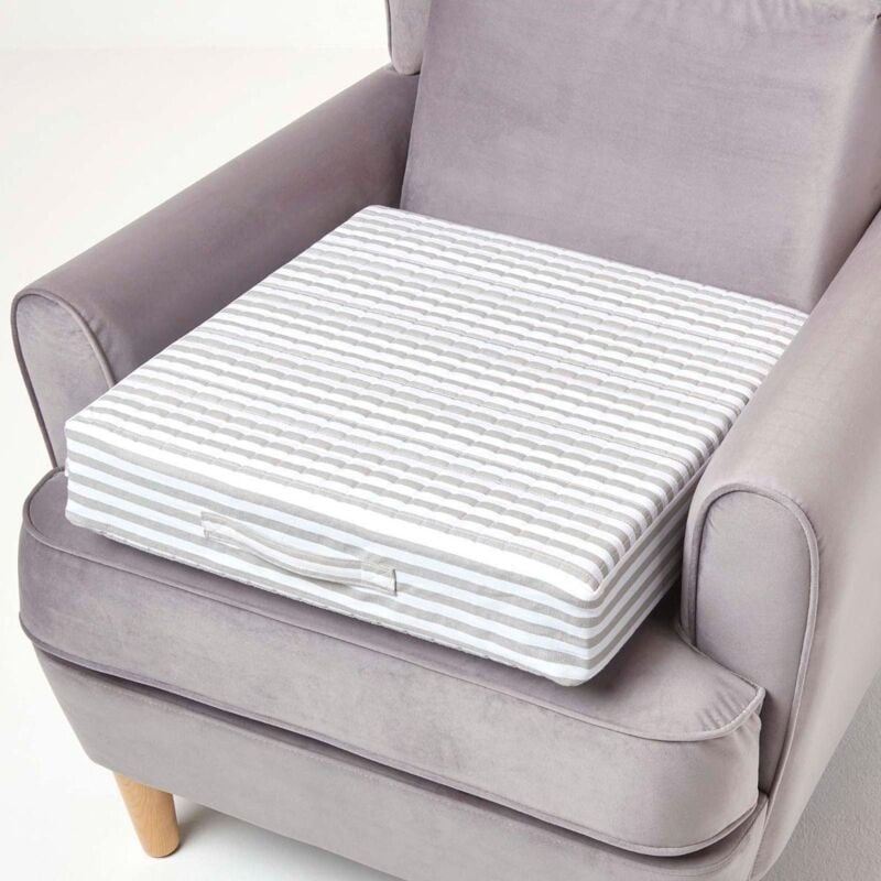 Homescapes - Coussin d'assise déhoussable en coton, Gris rayé