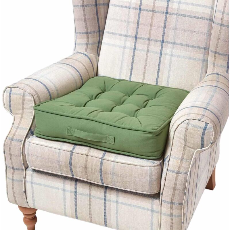 Homescapes - Coussin d'assise rehausseur en coton Vert foncé, 50 x 50 x 10 cm