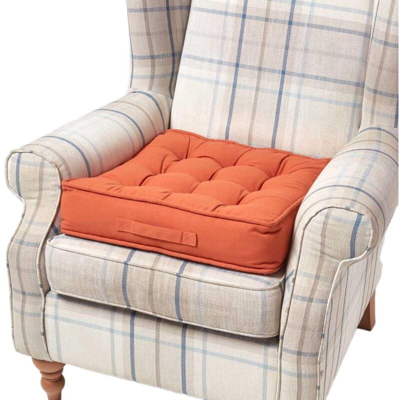 HOMESCAPES Coussin d'assise rehausseur en coton Terracotta, 50 x 50 x 10 cm