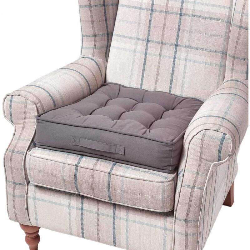 Homescapes - Coussin d'assise rehausseur en coton Gris ardoise, 50 x 50 x 10 cm