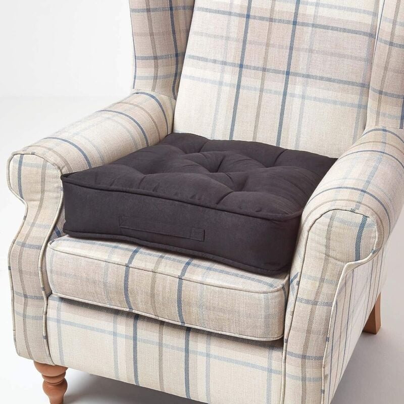 Homescapes - Coussin d'assise rehausseur en suédine Noir, 50 x 50 x 10 cm