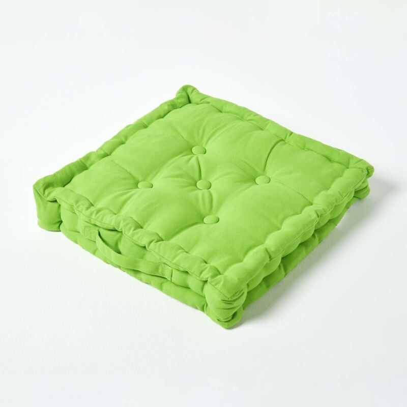 HOMESCAPES Coussin de sol - Vert Citron Uni - 40 x 40 cm