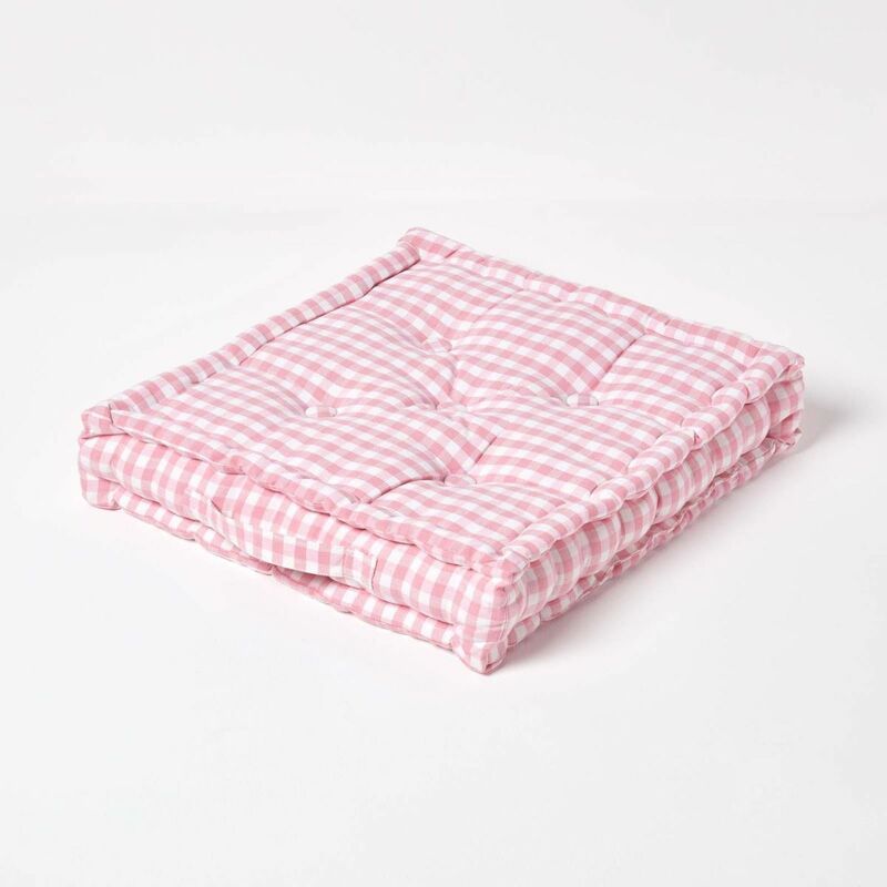 Homescapes - Coussin de sol Rose - Carreaux Vichy - 50 x 50 cm
