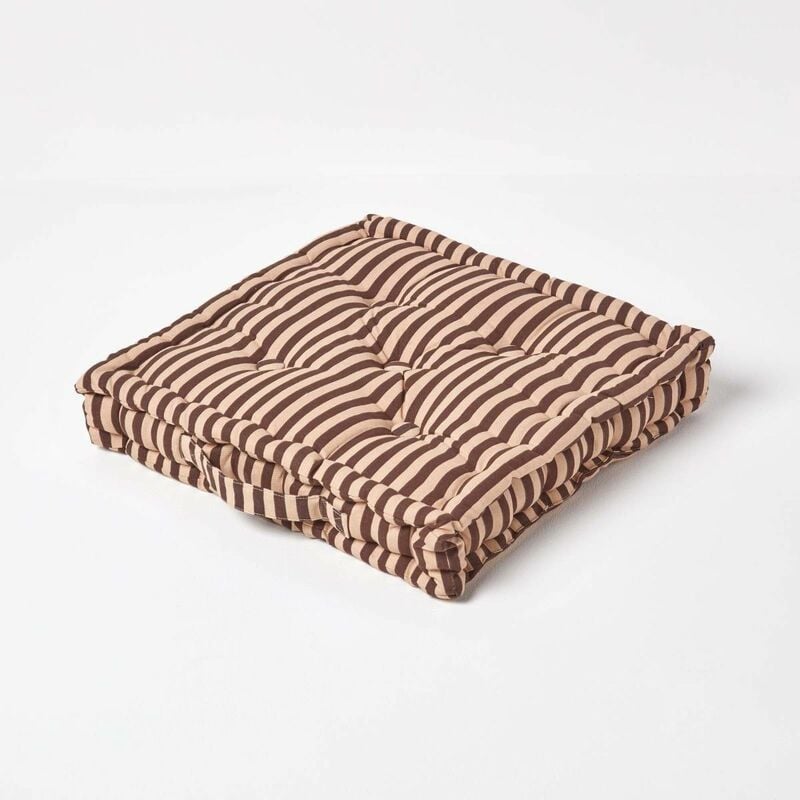 Coussin de sol Chocolat - Fines Rayures Beige - 40 x 40 cm - Homescapes