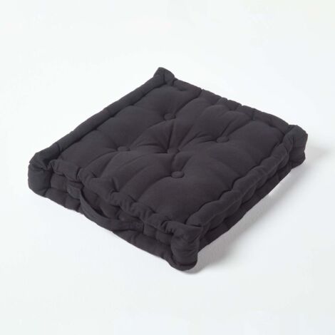 HOMESCAPES Coussin de sol - Noir Uni - 40 x 40 cm