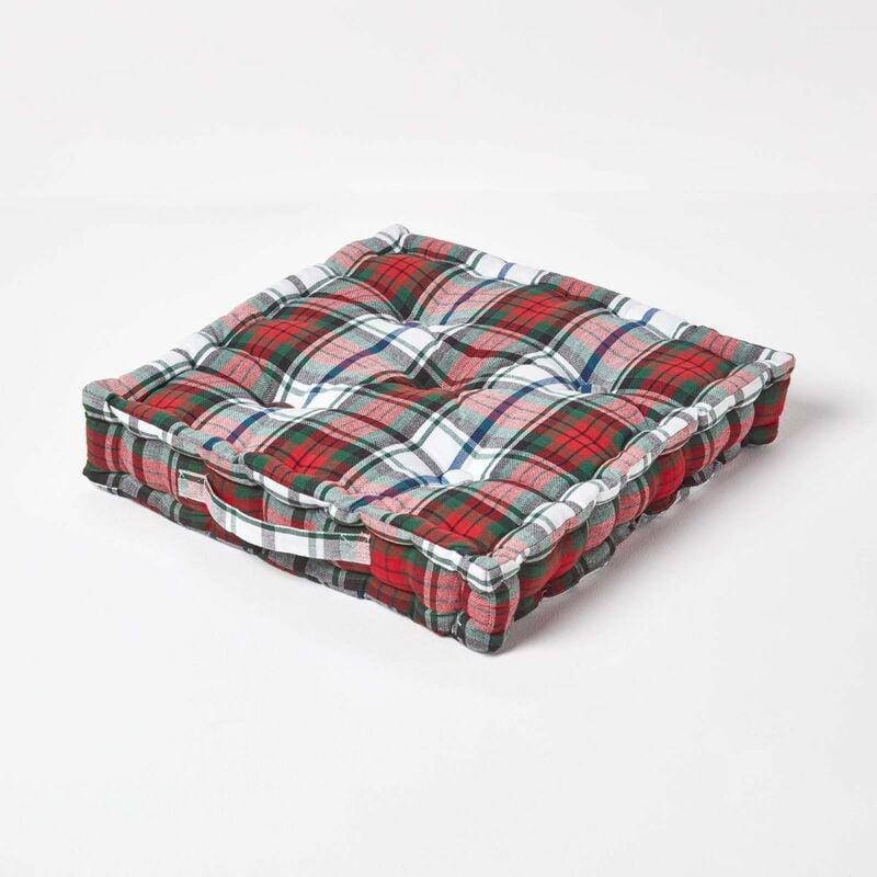 Coussin de sol Rouge et Blanc - Tartan écossais - 40 x 40 cm - Homescapes
