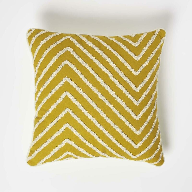 Coussin jaune moutarde tufté à chevrons, 45 x 45 cm - Homescapes