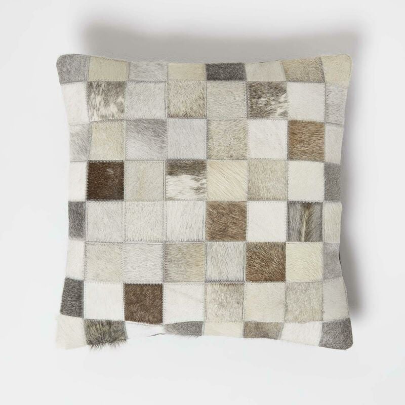 Homescapes - Coussin patchwork en peau véritable, 45 x 45 cm
