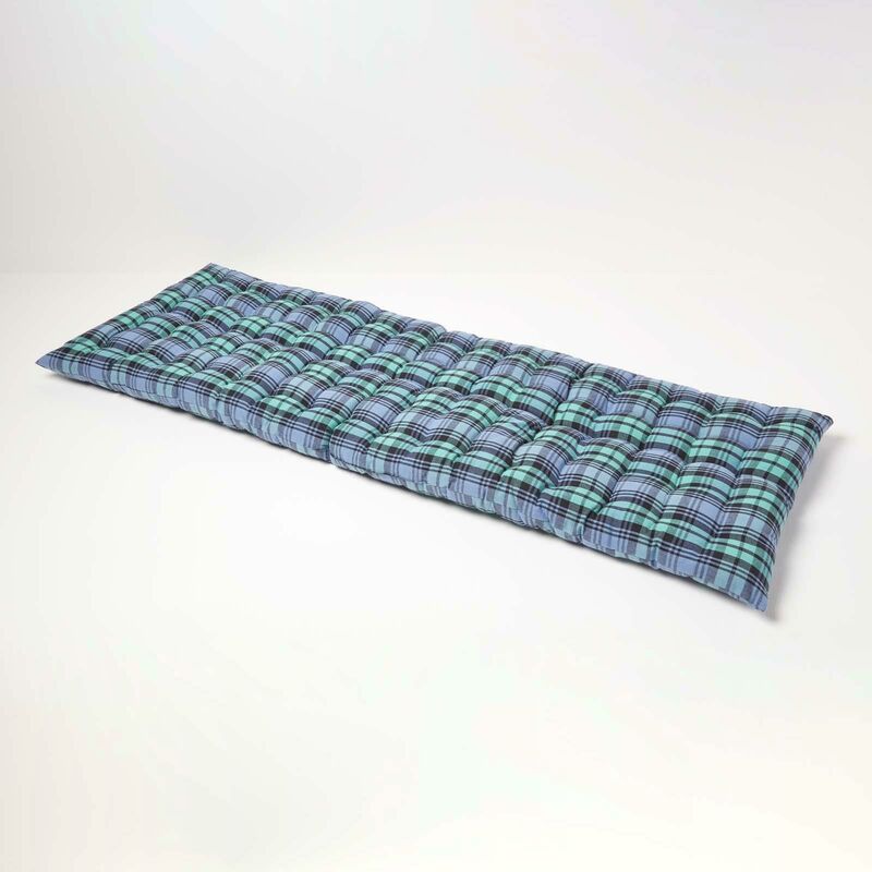 Homescapes - Coussin pour banc de jardin 3 places, Carreaux écossais bleu