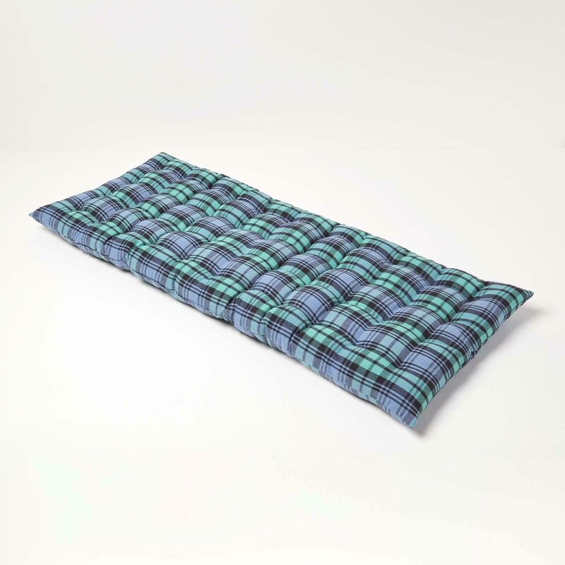 Coussin pour banc de jardin 2 places, Carreaux écossais bleu - Homescapes