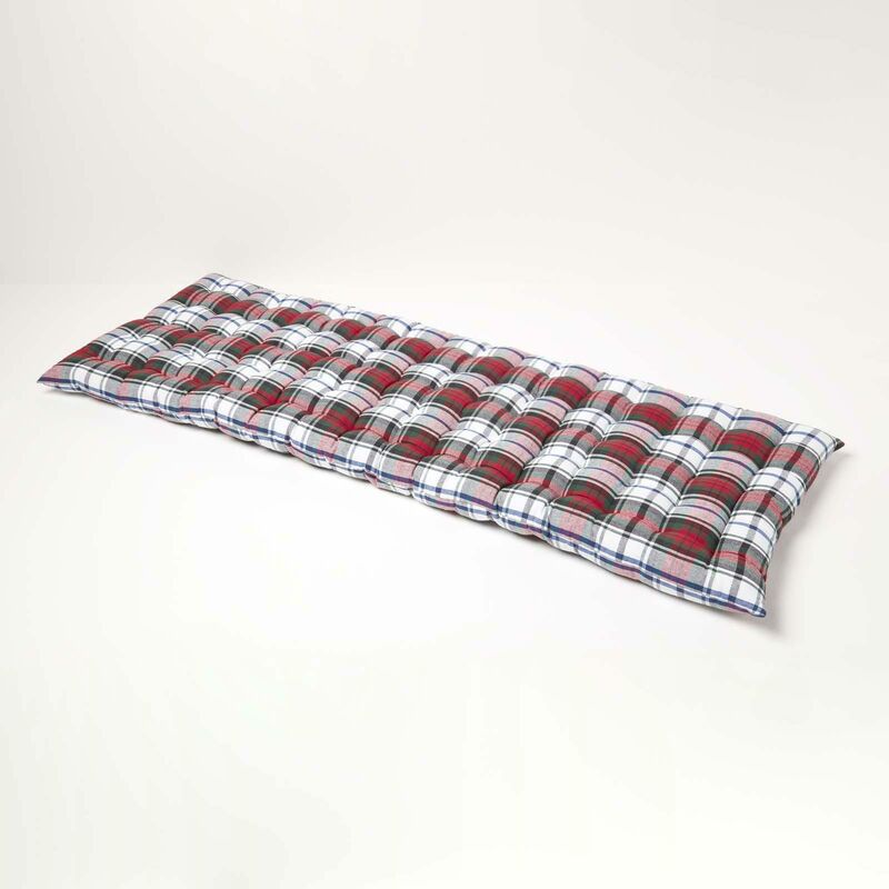 Homescapes - Coussin pour banc de jardin 3 places, Carreaux écossais rouge