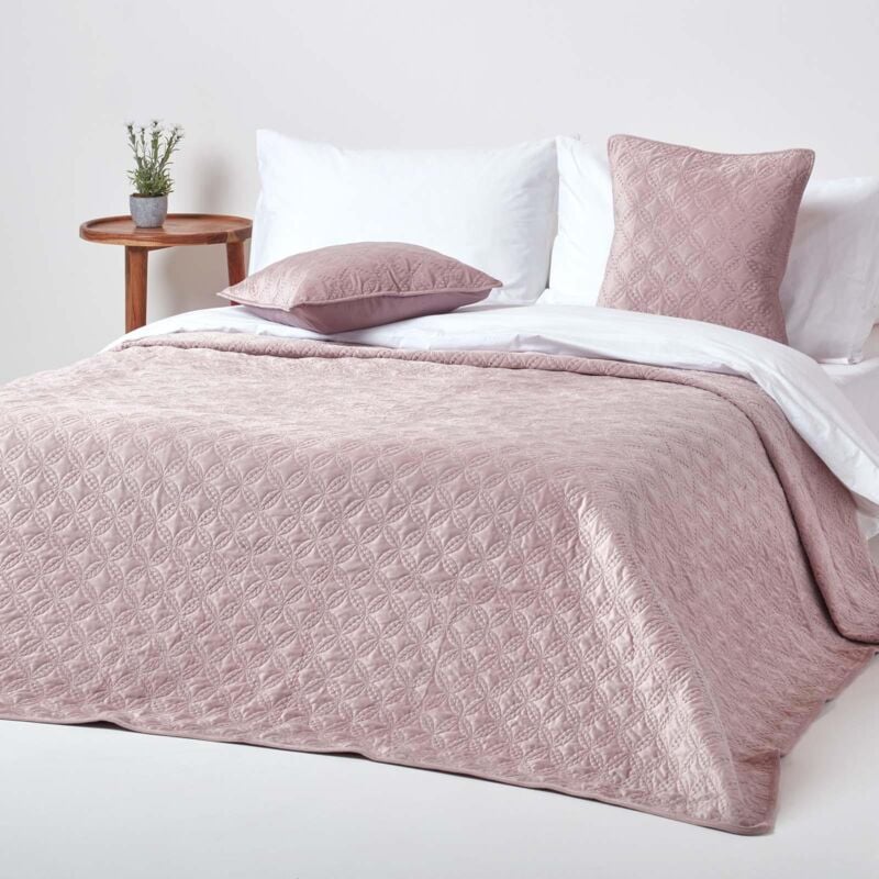 Couvre-lit en velours matelassé vieux rose à motif cercles entrelacés, 200 x 200 cm - Homescapes
