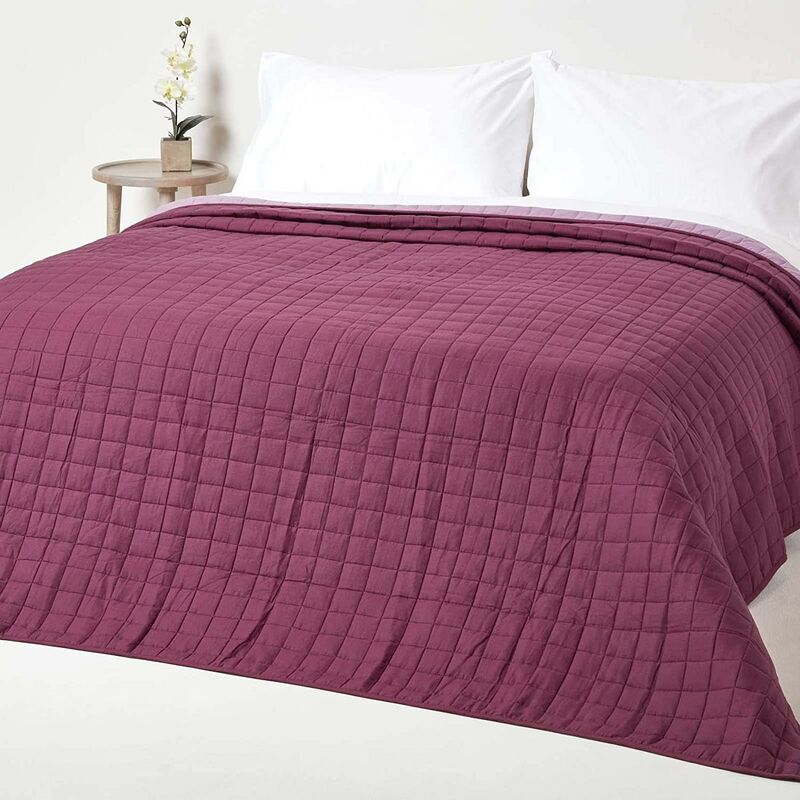 HOMESCAPES Couvre-lit matelassé bicolore & réversible en coton - Violet & Lavande - 150 x 200 cm
