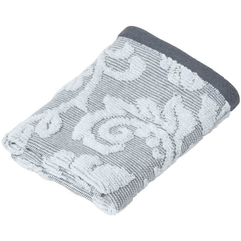 HOMESCAPES Damask Turkish Cotton 600 GSM Face Cloth, Silver