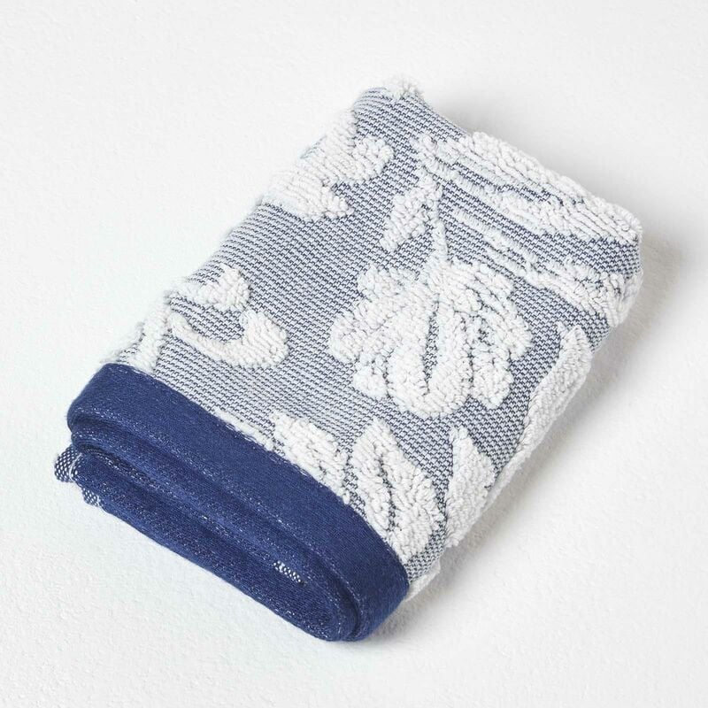 Damask 100% Turkish Cotton 600 gsm Face Cloth, Navy - Homescapes