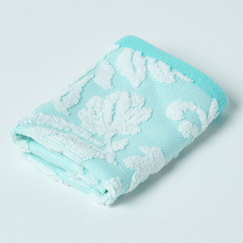 HOMESCAPES Damask Turkish Cotton 600 GSM Face Cloth, Aqua