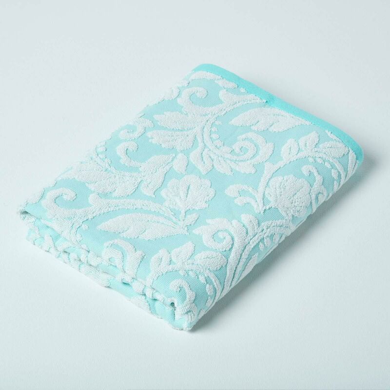 Damask Turkish Cotton 600 gsm Bath Towel, Aqua - Blue - Homescapes