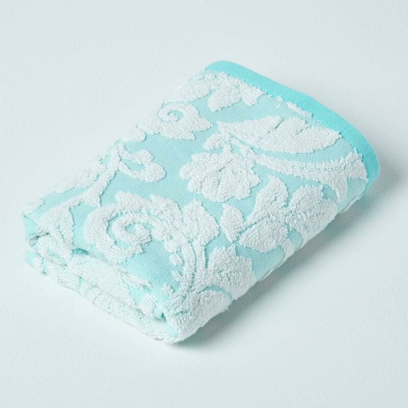 Damask Turkish Cotton 600 gsm Hand Towel, Aqua - Blue - Homescapes