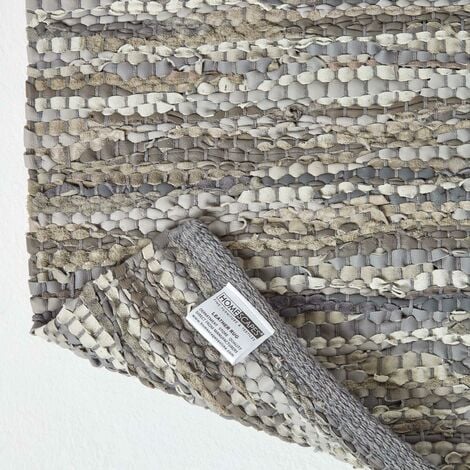 HOMESCAPES Denver Leather Woven Rug Grey, 90 x 150 cm