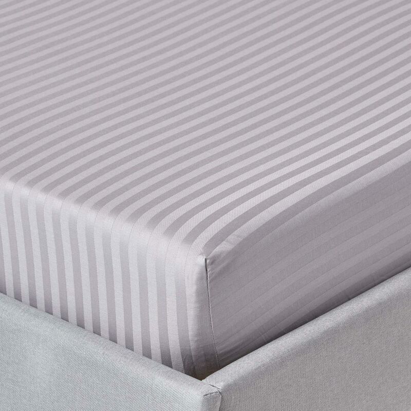 Homescapes - Drap-housse rayé 90 x 190 cm 100 % coton égyptien 330 fils coloris Gris