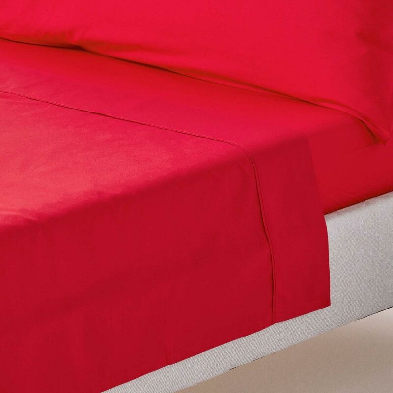 Homescapes - Drap plat uni 100% coton égyptien 200 fils Rouge 240 x 275 cm