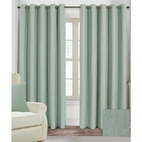 HOMESCAPES Duck Egg Blue Linen Eyelet Lined Curtain Pair, 90 x 72" - Duck Egg Blue