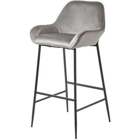 HOMESCAPES Eton Velvet Bar Stool Silver Grey