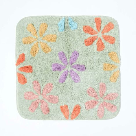 HOMESCAPES Floral Multi Colour Cotton Shower Mat - Multi Colour - Multi Colour