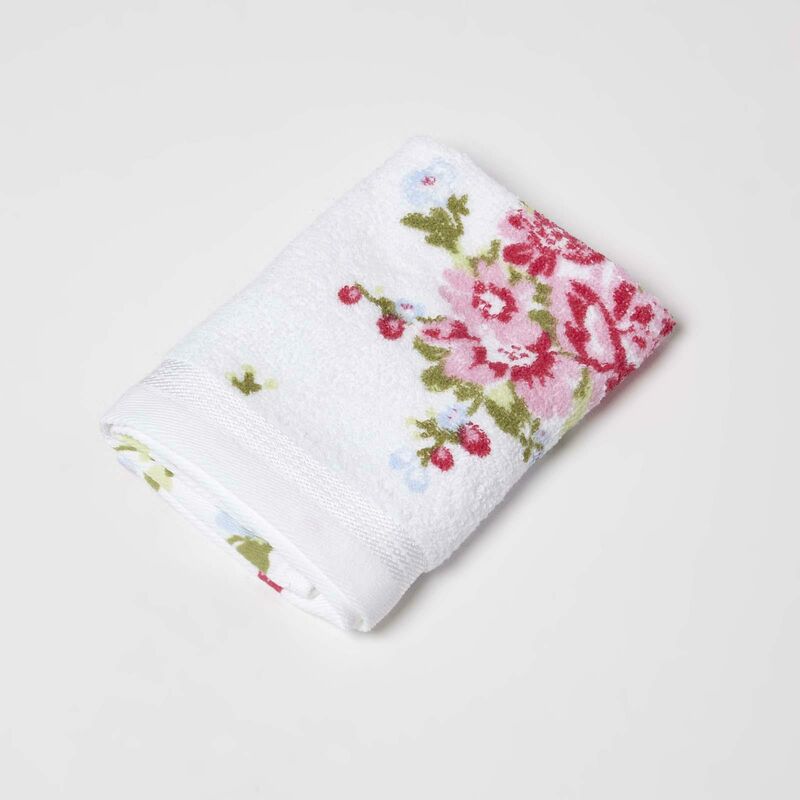 Floral Printed White Hand Towel 100% Cotton - Homescapes