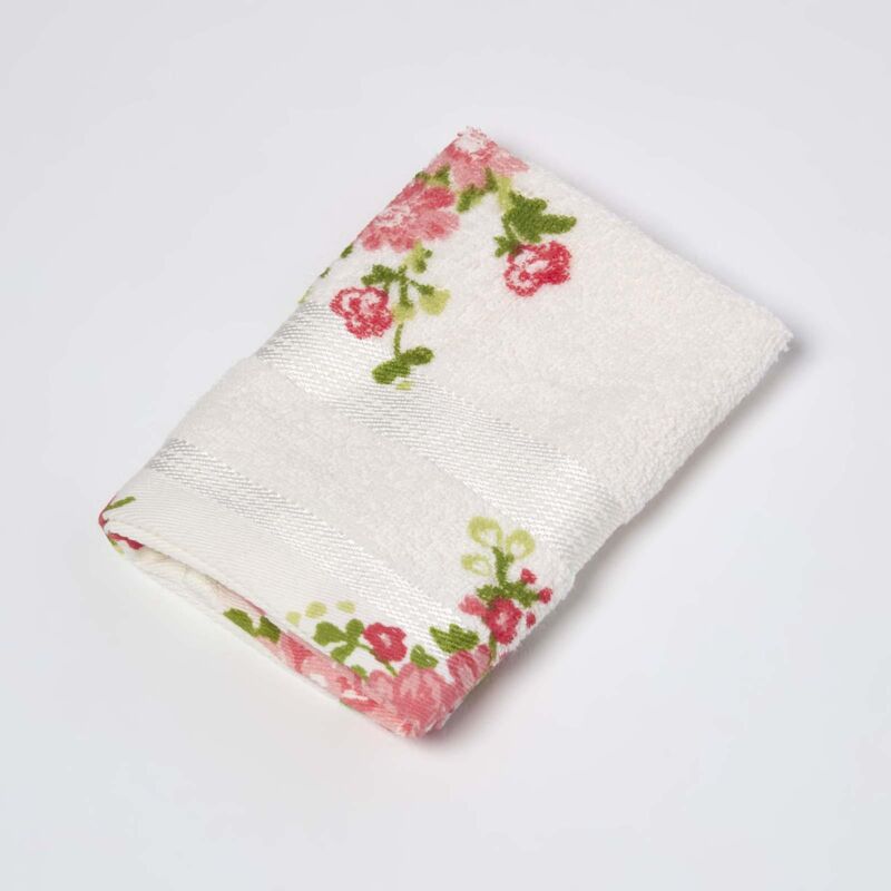 HOMESCAPES Floral Printed Cream Face Cloth 100% Cotton