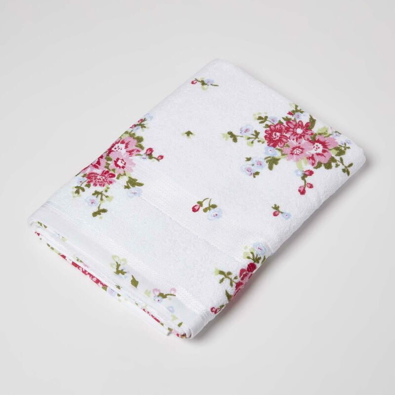 Homescapes Frottee Duschtuch Weiß Vintage Blumen Pink