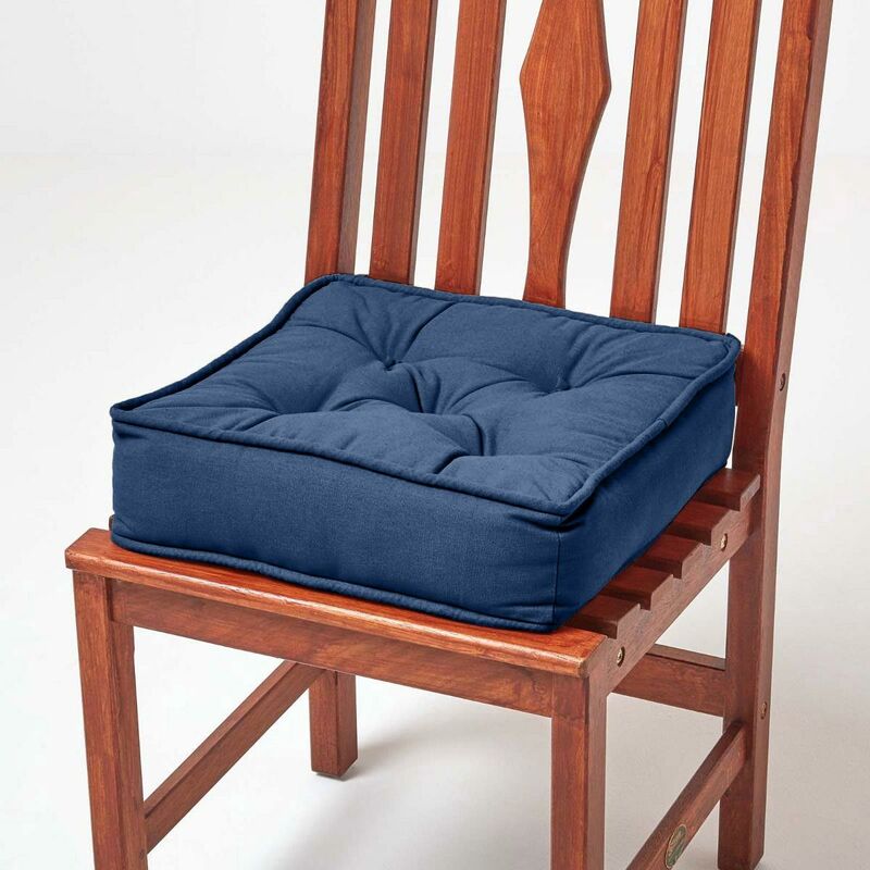 HOMESCAPES Galette de chaise coussin rehausseur en coton Bleu marine, 40 x 40 x 10 cm - Bleu Marine