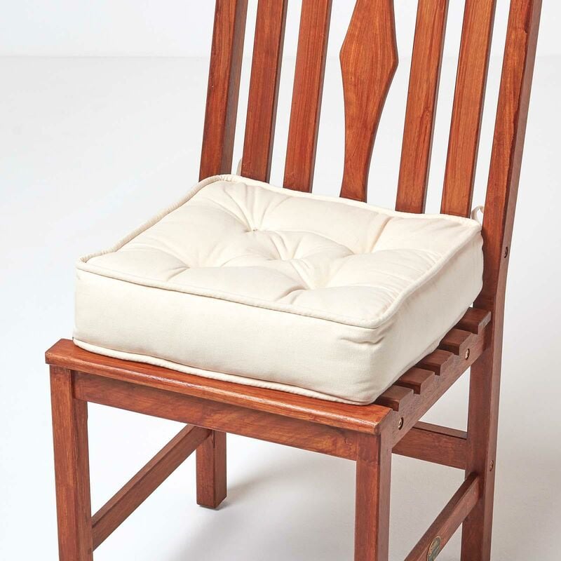Homescapes - Galette de chaise coussin rehausseur en coton Crème, 40 x 40 x 10 cm - Crème